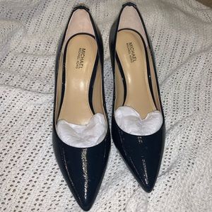 Shiny Navy Blue MK Heels